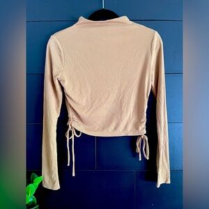 FOREVER 21 High Neck Ribbed Ruched Side Ties Long Sleeve Top Womens Sz S NWT